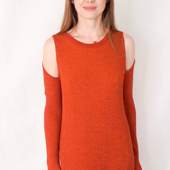 BCBG MaxAzria Orange Rib Cold Shoulder Knit Dress - Picture 2 of 8